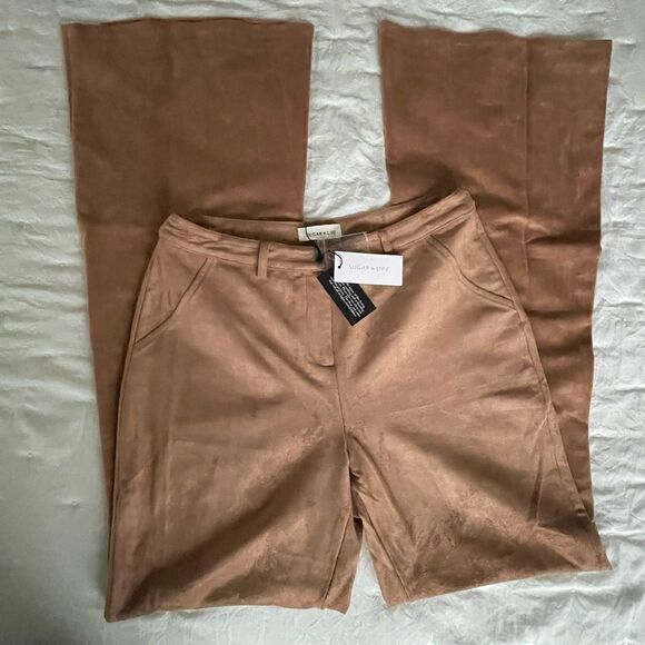 Sugar+Lips NWT wide leg high waisted faux suede pants Size medium - Picture 11 of 13